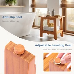 Adjustable Non-Slip Teak Shower Bench Spa Stool for Small Bathrooms Tub Seat for