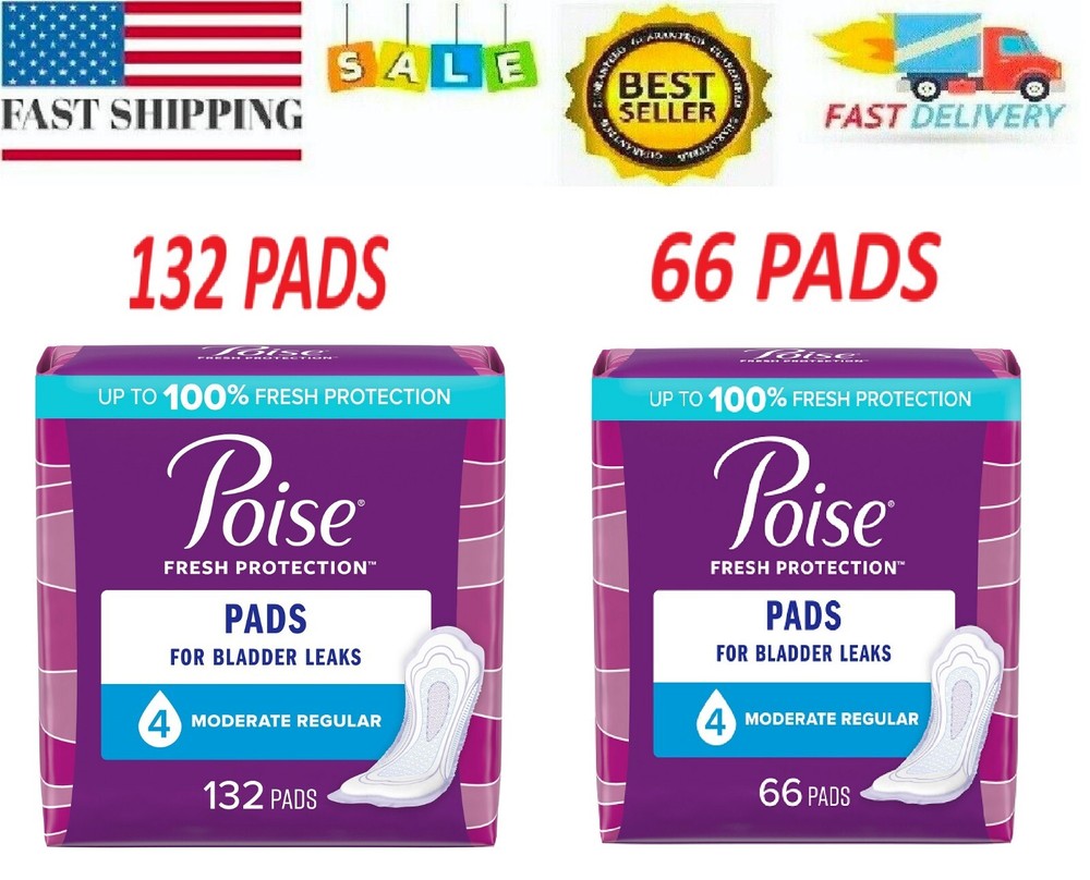 Poise Incontinence Pads for Women 4 Drop, Moderate Absorbency, Regular Length