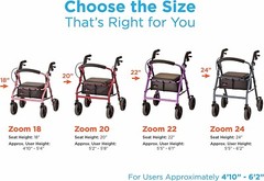 NOVA Zoom 18″ Seat Hght Foldable Rolling Walker Rollator 8″ Whls-OPENBOX PURPLE