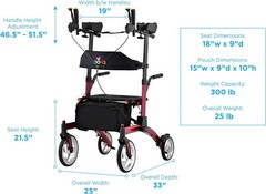 NOVA Dragon Rise UP Rollator, Upright Walker w/Contour Forearm, RED – OPEN BOX!