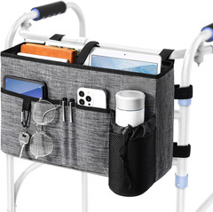Walker Bag, Multi Pockets Folding Walker Basket Tote Bag with Cup Holder