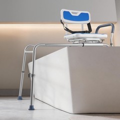 Heavy-Duty Sliding Shower Bench: 400lb, Swivel Seat, 15-Level Height Adjustment