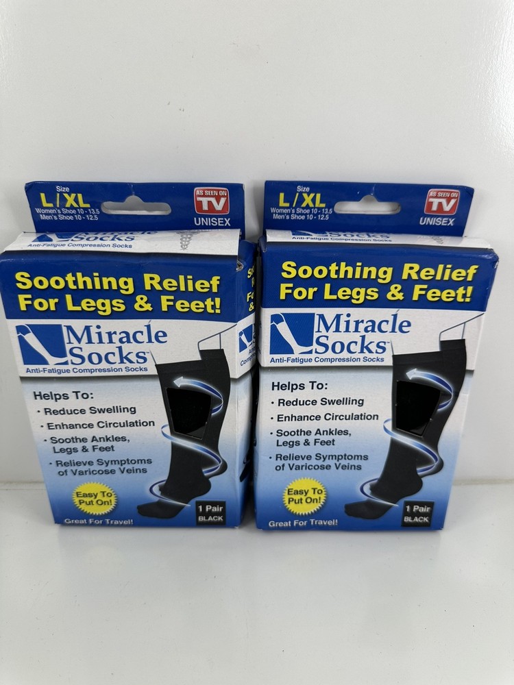 Miracle Socks Anti-Fatigue Compression Socks Unisex L/XL Black – 2 pack