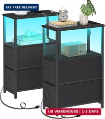 TUTOTAK Small Narrow LED End Table with Charging Station, Side Table Outlets, Ni