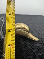 Vintage Brass Duck Mallard Head Wood Cane Walking Stick Top
