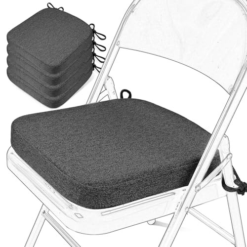 Memory Foam Chair Cushions for Folding Chairs Pack, Thickened 2″ 4 Dark Grey