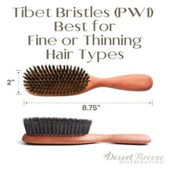 100% Wild Boar Bristle Hairbrush for Natural Healthy Hair, Medium Soft Tibet Bri
