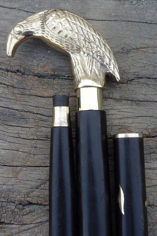 vintage chrome silver elephant head handle black wooden walking stick designer