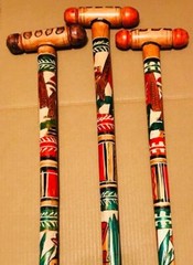 T Handle Hand Carved Painted Authentic Mexican Walking Cane Stick Staff Aztec #1