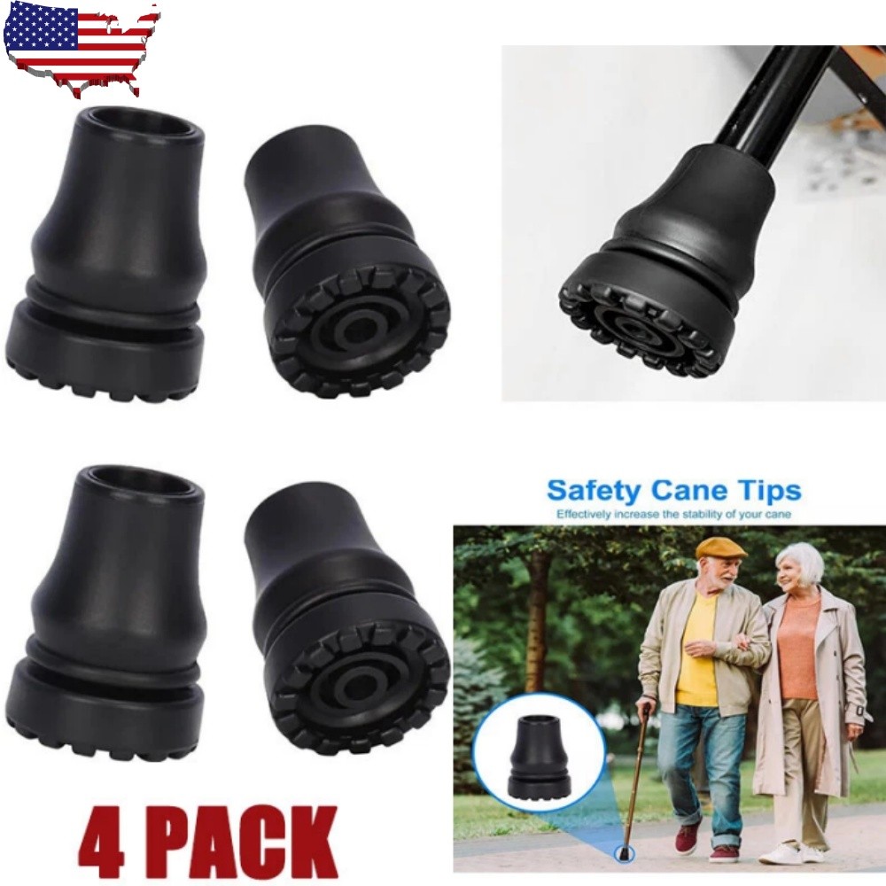 1/2/3/4Pair Rubber Cane Tips 3/4 Inch Heavy Duty Walking Cane Tips Sturdy Black