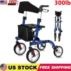 Rollator Walker For Seniors Lightweight Foldable 12″+10″ Wheels w/ Brakes 300 Lb