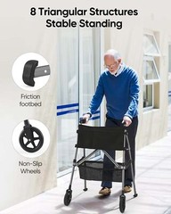 7LB Rollator Walker Foldable Rolling Walker 330LB Capacity for Senior Blue Grey