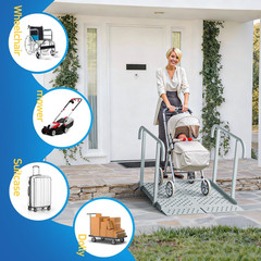 Portable Wheelchair Ramp with Handrails, Non-Slip Iron Handicap Ramp 440Lbs Load
