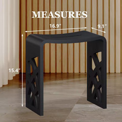 16.5 in W Freestanding Hollow Shower Seat, Solid Surface Stool in Matte Black