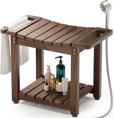 23″ Teak Shower Bench Teak Shower Stool Curved Seat,Wooden Stool for Bathroom,Te