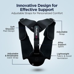 PostureUp Posture Corrector Back Support Brace for Women & One Size, Black