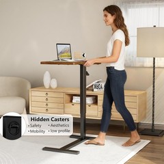 Overbed Bedside Table with Wheels Hospital Bedside Desk,Brown