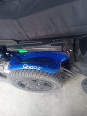 Quantum Q500M Power Wheelchair Blue/Black 4-Wheel w/ Joystick Headrest