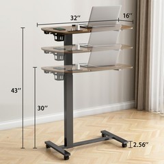 6 In 1 Overbed Table, 32“ Long Hospital Bed Table, Bedside Table (Walnut)