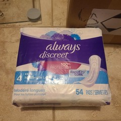 Always Discreet Incontinence Pads Women Moderate Absorbency Long 4 Drop 54 Ct