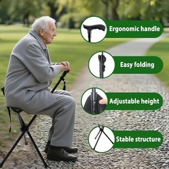 Cane with Seat Folding Lightweight, Adjustable Height 34.2″-39.7″ Walking Stick