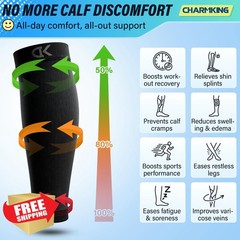 CHARMKING Calf Compression Sleeve L-XL Black/White/Grey 15-20 mmHg