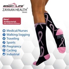 Ribbon Compression Socks (12-15 mm/Hg) Anti-Fatigue, Black, Pink and White