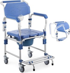irtme Bedside 4in1 Commode Shower Chair w/ Drop Arms & Lock Casters, Alum, 330lb