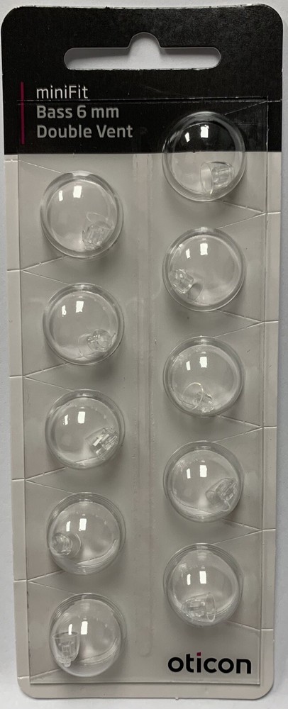 1 Pack Oticon miniFit 6mm Bass Double Vent Domes For Hearing Aids. 10 Total.
