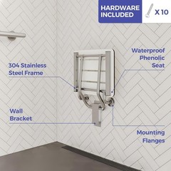 Stardrix 18″ x 16″ White Folding Shower Seat Bench Wall Mount Foldable Bathroom