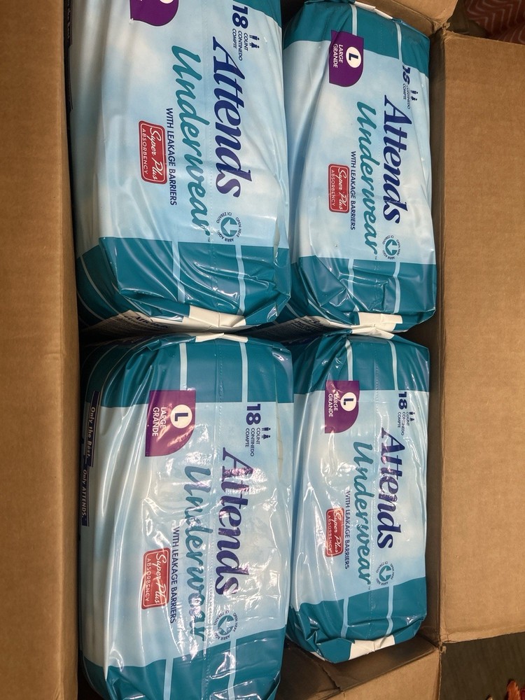 Attends Underwear Large Super Plus Absorbency 18ct x4 Packs (72 Total)