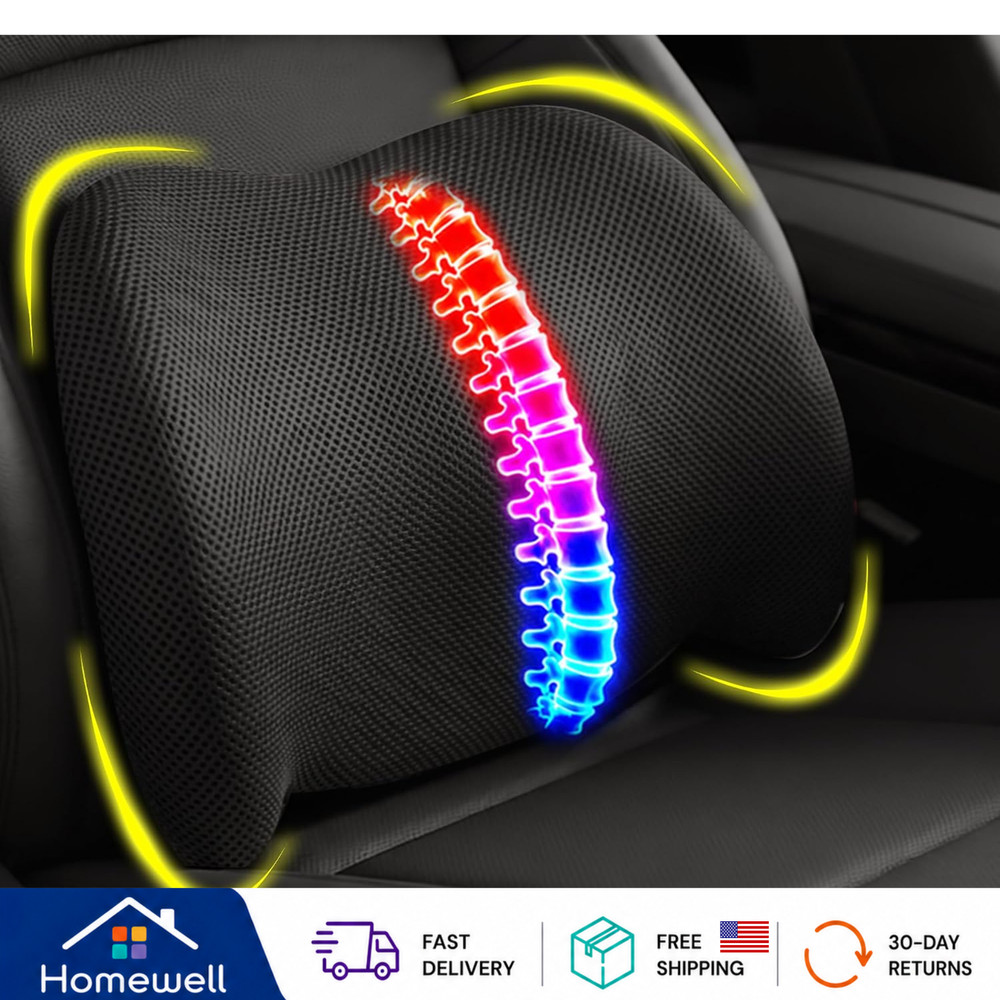 Memory Foam Seat Cushion W/Lumbar Support Pillow For Back & Sciatica Pain Relief