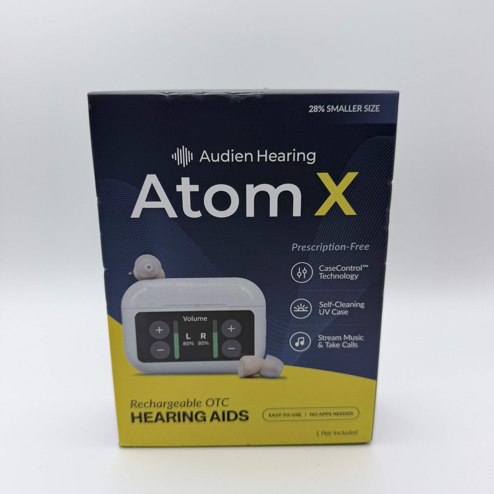 New Audien Hearing Atom X Rechargeable OTC In-Ear Hearing Aids ATOMX