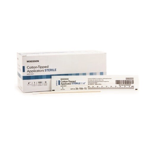 McKesson Swabstick, Cotton Tip, Wood Shaft, 6 Inch, Sterile, Box of 100,