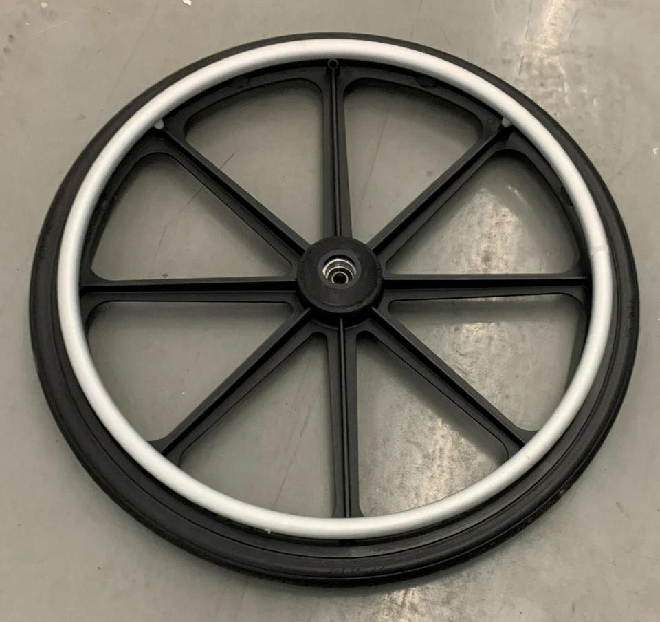 WHEELCHAIR 24″ REAR BLACK PLASTIC POLY WHEEL WITH ALUMINUM HANDRIM NEW
