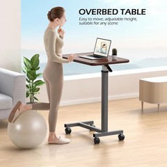 Adjustable Overbed Table with Wheels, Bedside Rolling Table, Pneumatic Height…