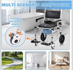Shower Chair with Wheels 4 in 1 Folding Padded Bedside Commode,Detachable Bucket