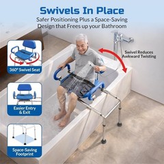 Blue/Silver Aluminum Transfer Bench Swivel Seat Adjustable Padded Backrest Arms