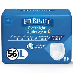 FitRight Overnight Unisex Large Underwear, 40-56 in Waist 56 Count 4 Bags of …