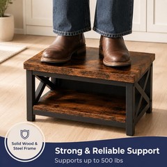 8 Inch Wooden Step Stool Bedside Rustic Brown 500 lbs Steel Frame AntiSlip
