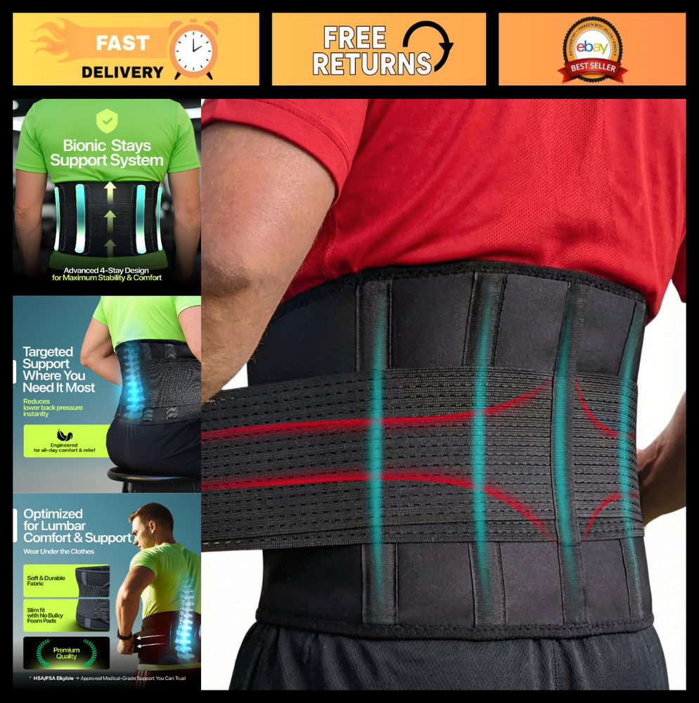 Plus Size 4XL Lower Back Brace – Adjustable Lumbar Support for Pain Relief, Scia