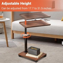 Garveelife C Table End Table Adjustable Height For Couch 360Swivel Tv Tray