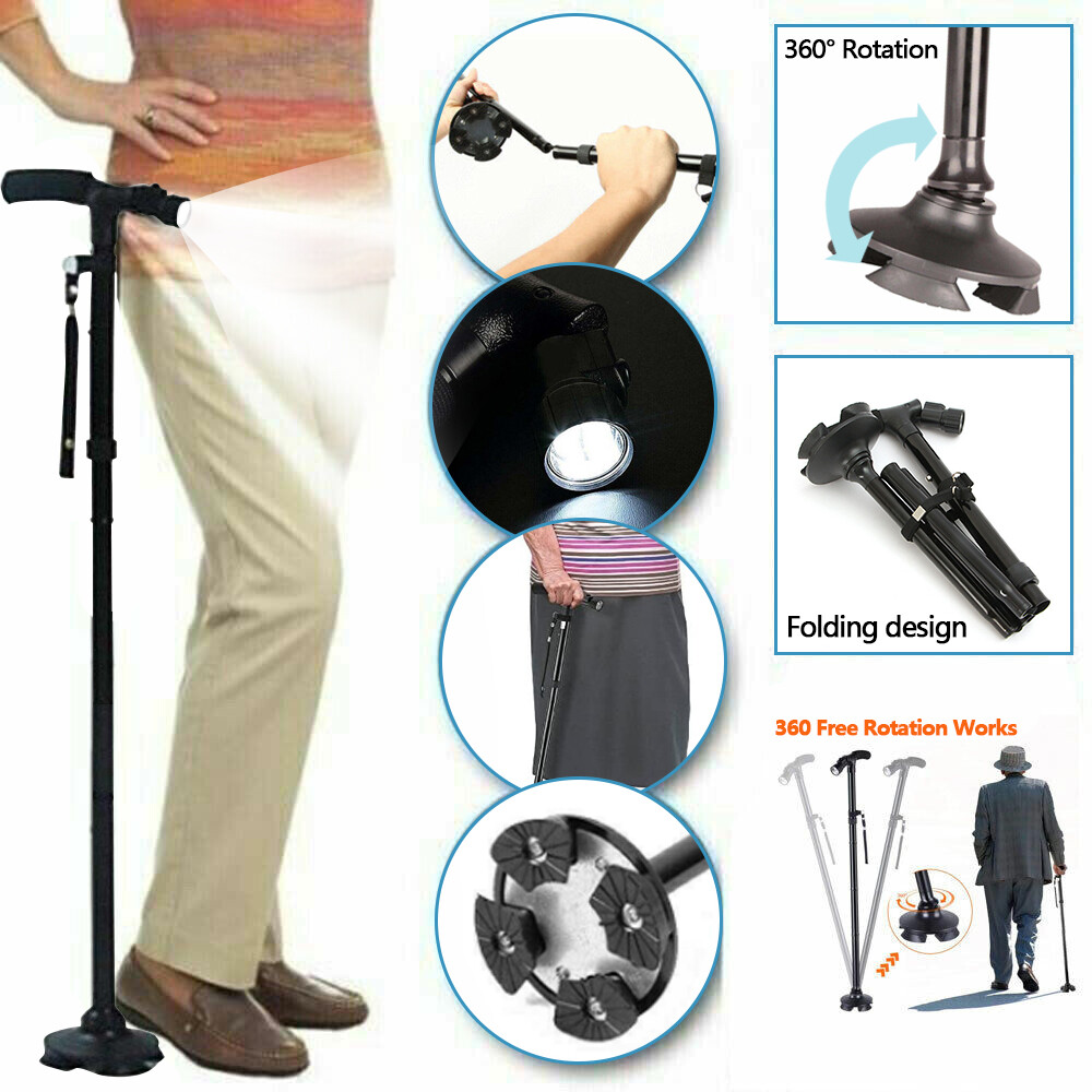 5 Levels Adjustable Height Retractable LED Walking Stick Foldable Walking Cane