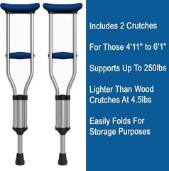 Carex Folding Lightweight Aluminum Crutches Under Arm Grip Padded Cushions OSFM