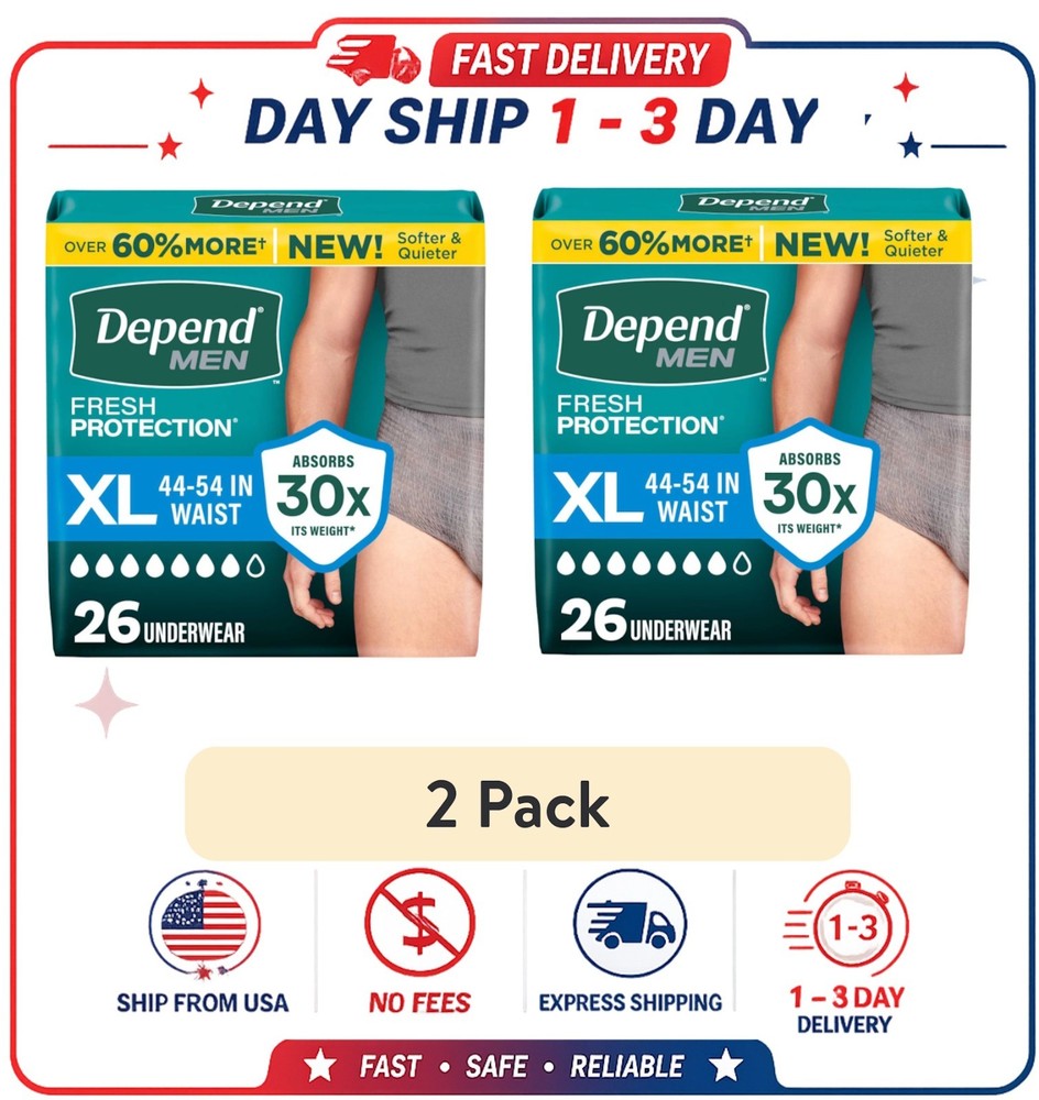 ( 2 pack ) Depend Fresh Protection Incontinence Underwear for Men, XL, 26 Count
