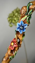 Flower field Elegant Light Wood Hand and Hand Painted Carved Walking Stick