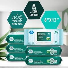 XL Premoistened Washcloths 80ct x 6 – Sensitive Skin
