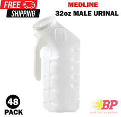 Medline Male Urinal Bottle W/ Lid Cover for Traveling 1000mL/32oz – 48 Bottles