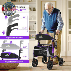 Walkers for Seniors, Rollator Walker with Seat, 350 Lb Weight Capacity, 18″ Big