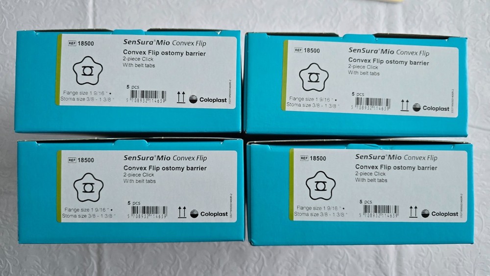 4 boxes (20 barriers) Coloplast 18500 Sensura Mio Ostomy Barrier Convex Flip